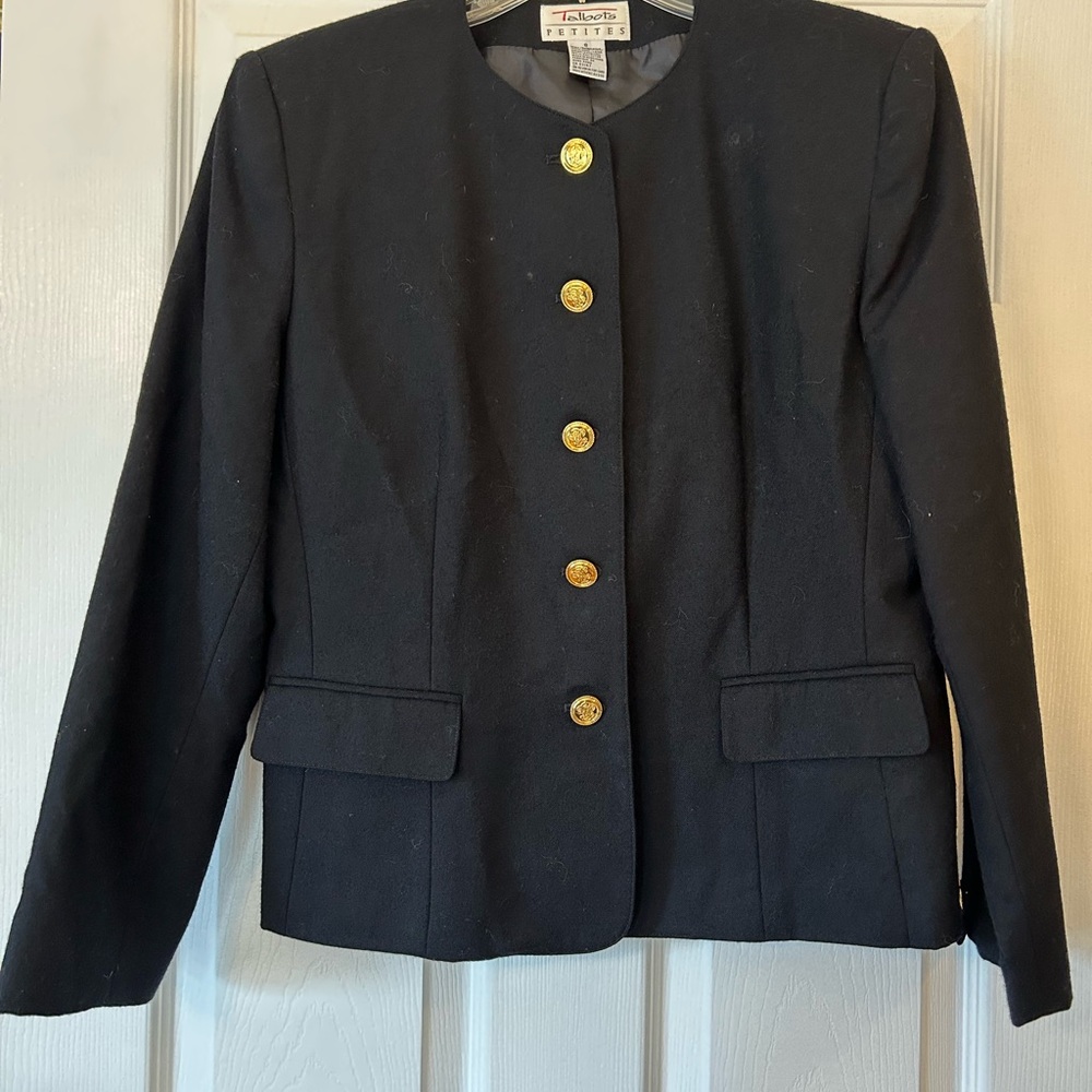 Talbots Black Wool Blazer size 8P gold buttons - Picture 9 of 10